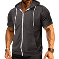 RNSHANGER Men Full Zipper Pocket T Shirts Summer Solid Color Short Sleeve Hooded T-shirt with Pockets for Daily Sports T Shirts