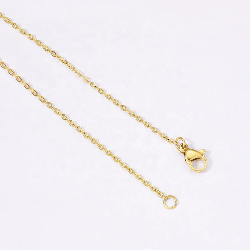1.5mm 18K Real Gold Plated Stainless Steel Small Thin O Flat Cross Link Chain Necklace