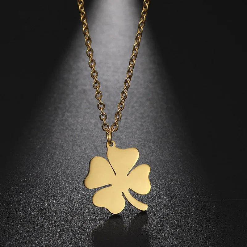 Wholesale PVD Plated 18K Gold Silver Stainless Steel Magic Lucky Four Leaf Clover Pendant Necklace Jewelry for Woman