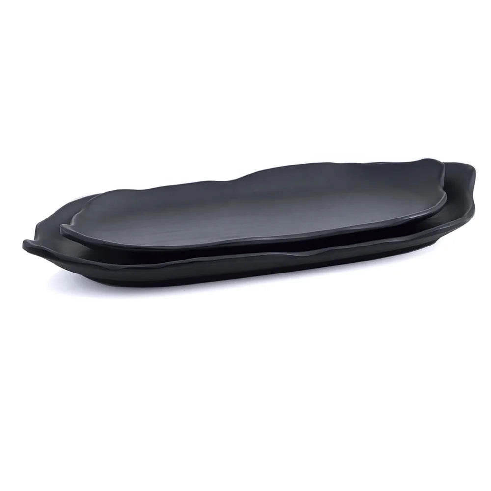 Wholesale Hot-pot Restaurant Tableware 11Inch Irregular Black Melamine Dinner Serving Plate