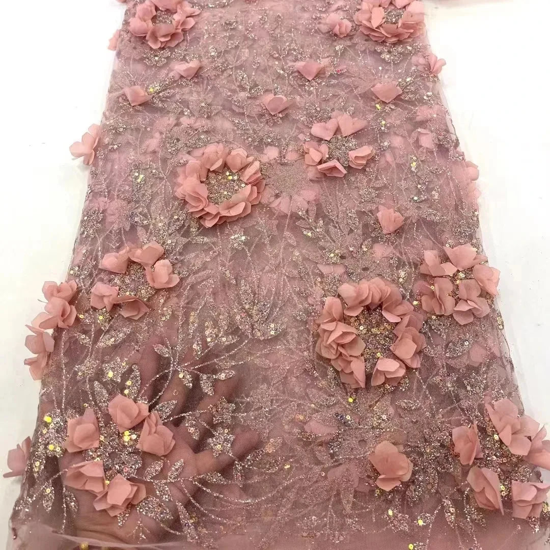 Sprinkle Gold Powder Sequin Wedding Dress 3d Flower Lace Fabric SS3774