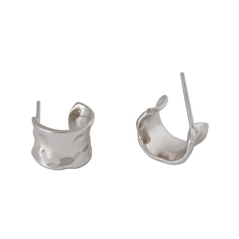 Vianrla 925 Sterling Silver 18K Gold Plated Hammered Bumpy Folds Small Hoop Earrings MegaBDM
