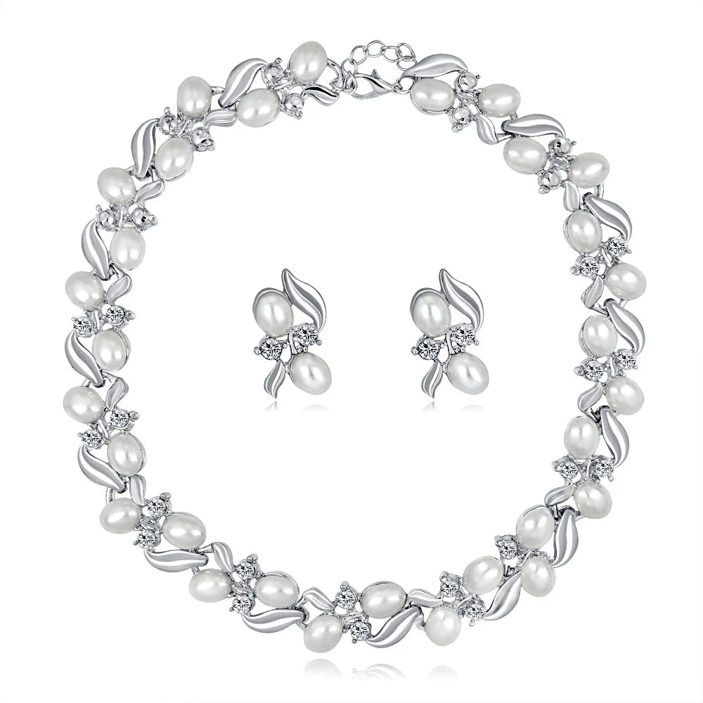 Rhinestone Pearl Design Custom Crystal Pearl Wedding Necklaces Earring Fashion Fine Jewelry Bridal Necklace Sets for Women