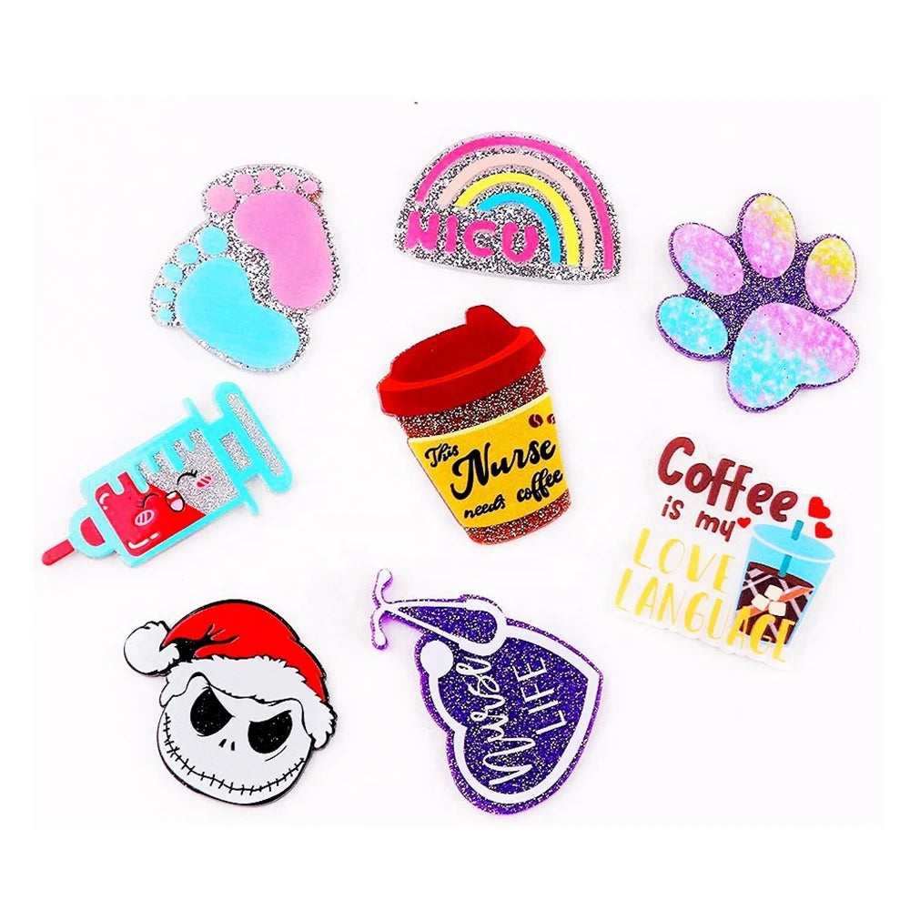 New 48MM Glitter Flat Acrylic Charms Plastic Christmas Nurse Acrylic Patch RN Badge Reel for  DIY Card Card Badge Holder Jewelry