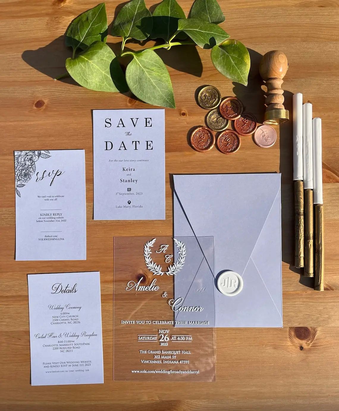 Luxury Unique pink Invitaciones De Boda With Sealing Wax for Quinceanera Acrylic Wedding Invitations Envelopes