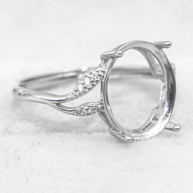Sterling Silver 10*12mm Semi Mount Ring Empty Frame Blank Support Setting S925 Base Holder Without Center Stone for DIY Inlay