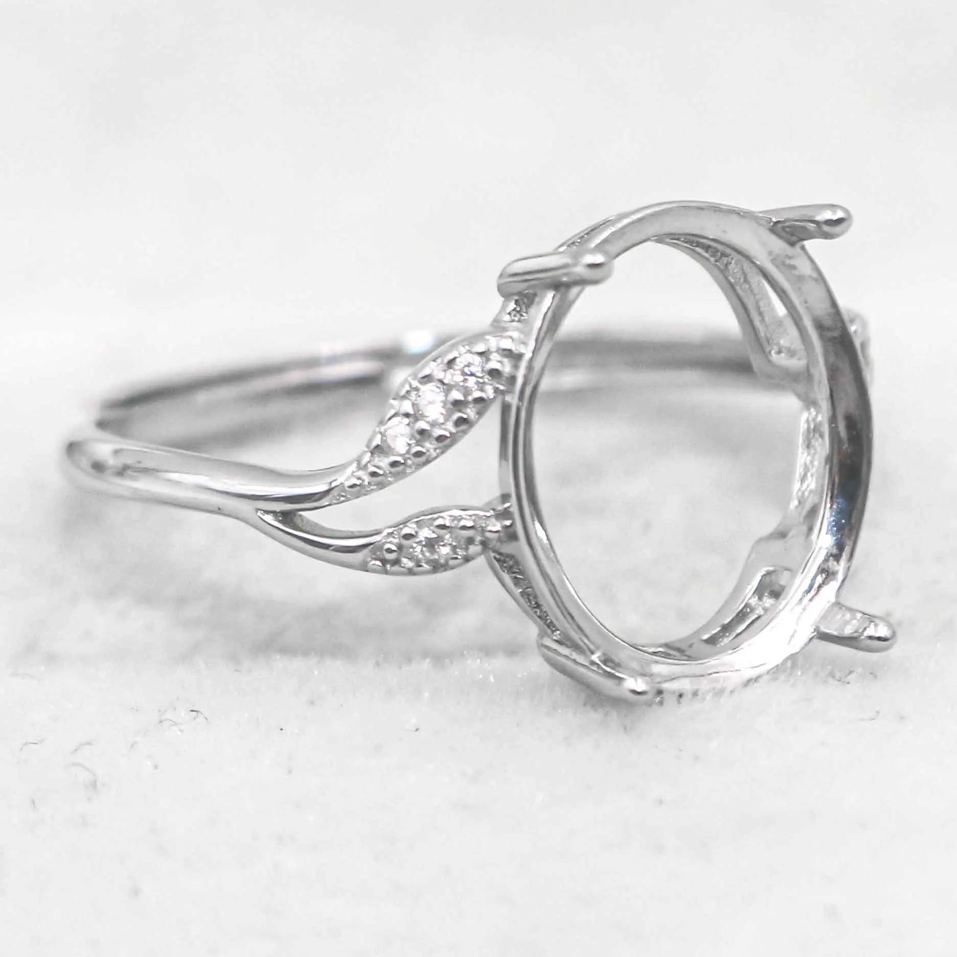 Sterling Silver 10*12mm Semi Mount Ring Empty Frame Blank Support Setting S925 Base Holder Without Center Stone for DIY Inlay