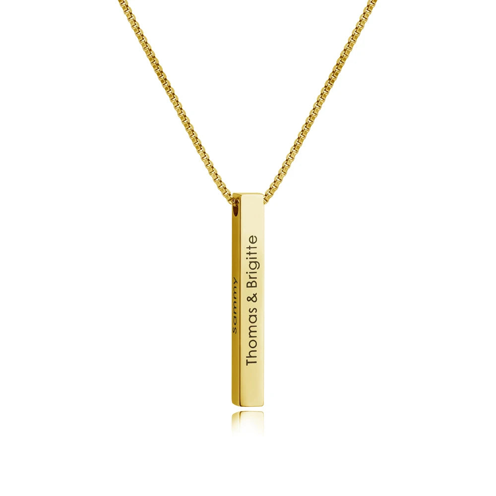 Customized Stainless Steel LOGO Name Engraved Rectangle Bar Pendant Necklace
