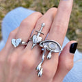 3pcs/set Punk Love Heart Silver Plated Tearful Eyes Ring Set for Women Geometric Joint Ring Jewelry
