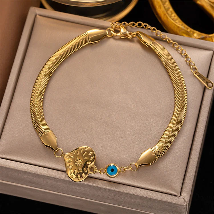 Wholesale Stainless Steel 18k Gold Snake Bone Chain Love Butterfly Maple Leaf Blue Eye Bracelet
