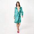 Office Lady Women Silk Satin Maxi Long Sleeve Elegant Sexy Fashionable Dress Summer
