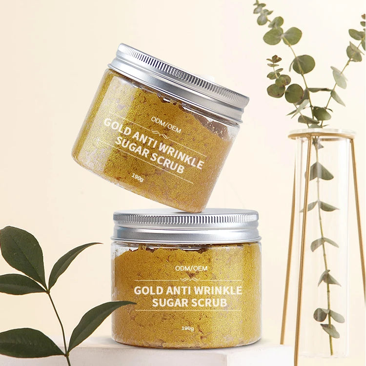 New Organic Whitening Arrival Skin Care SPA Whitening Moisturizing Sugar Face Scrub Private Label Exfoliating Golden Bodyscrub