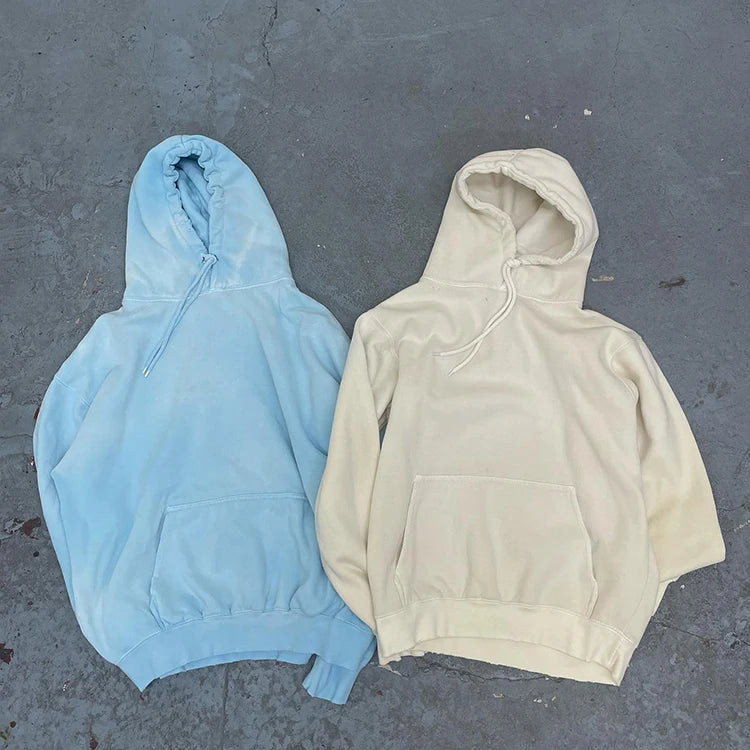 Customizable 460gsm Heavyweight Pullover Men's Sweatshirts Vintage Acid Washed Fade Color Embroidered Hoodies for Autumn Use