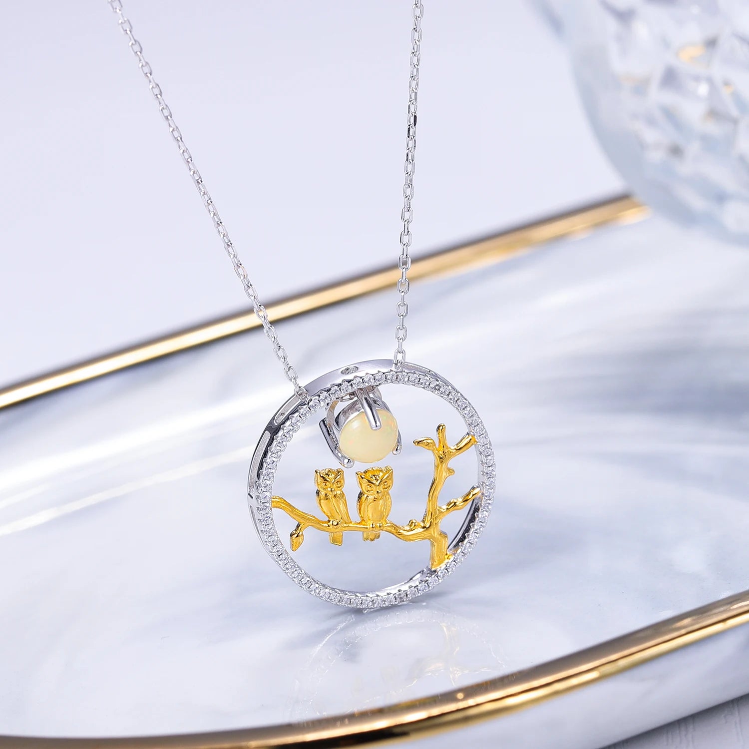 C8086 Abiding Jewelry New Product Owl Round Cabochon Cut 6mm Natural African Opal Jewellery Women Jewelry Gift Silver Pendant