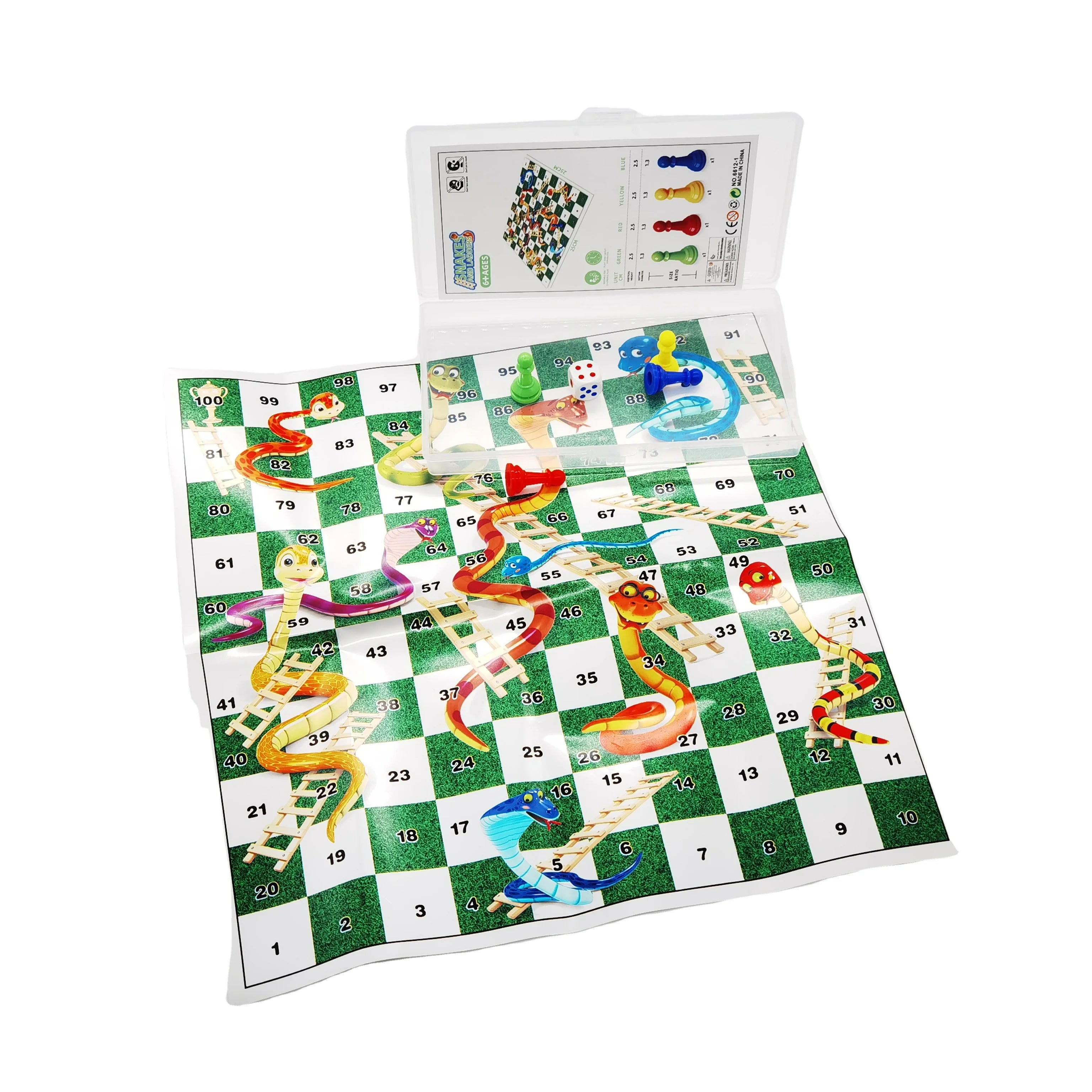 Manufactory Wholesale Plastic Portable Film Folding Chess Board Snakes and Ladders Game for Children