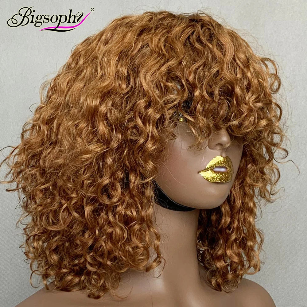 100% Virgin Hair Wig Luxury Curl Human Hair Wigs With Bangs Machine Make 30 Color Bob Wigs for Woman