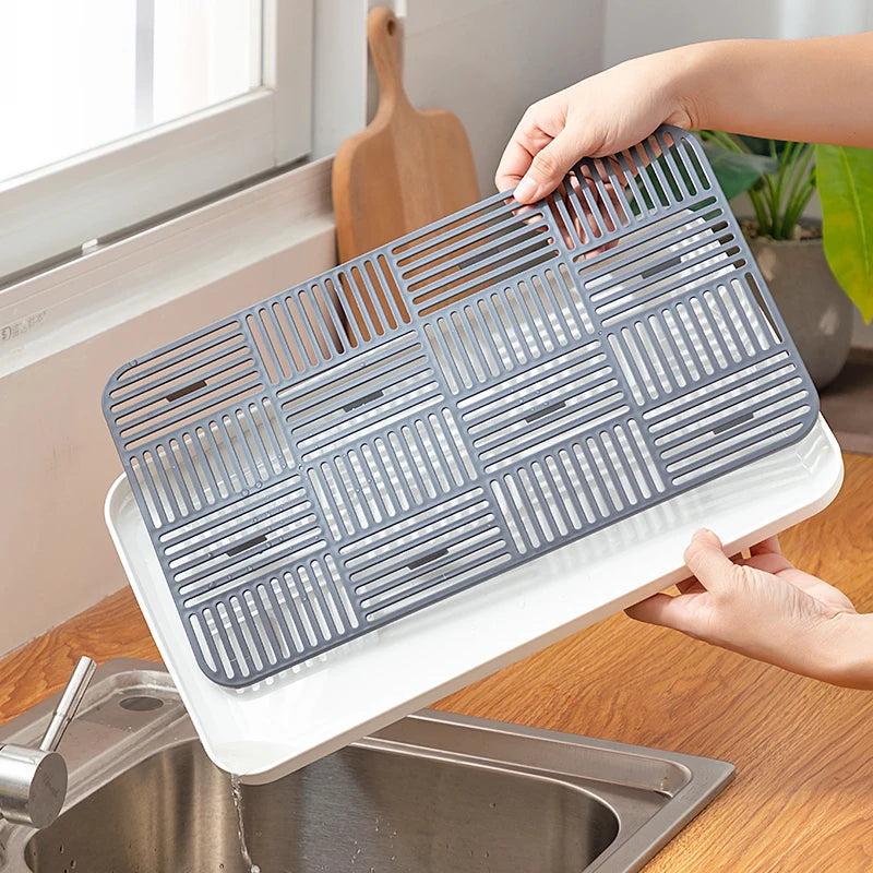 Kitchen Sink Organizers Tray Plastic Sponge Holder Countertop Fruits Mugs Cups Draining Board Tray Dish Drying Rack