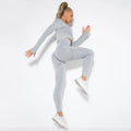 Girls High Elastic Print Sports Activewear Long Sleeve Crop Top Outfit Set Fitness Seamless Yoga Sets Spandex/Polyester Four-Way
