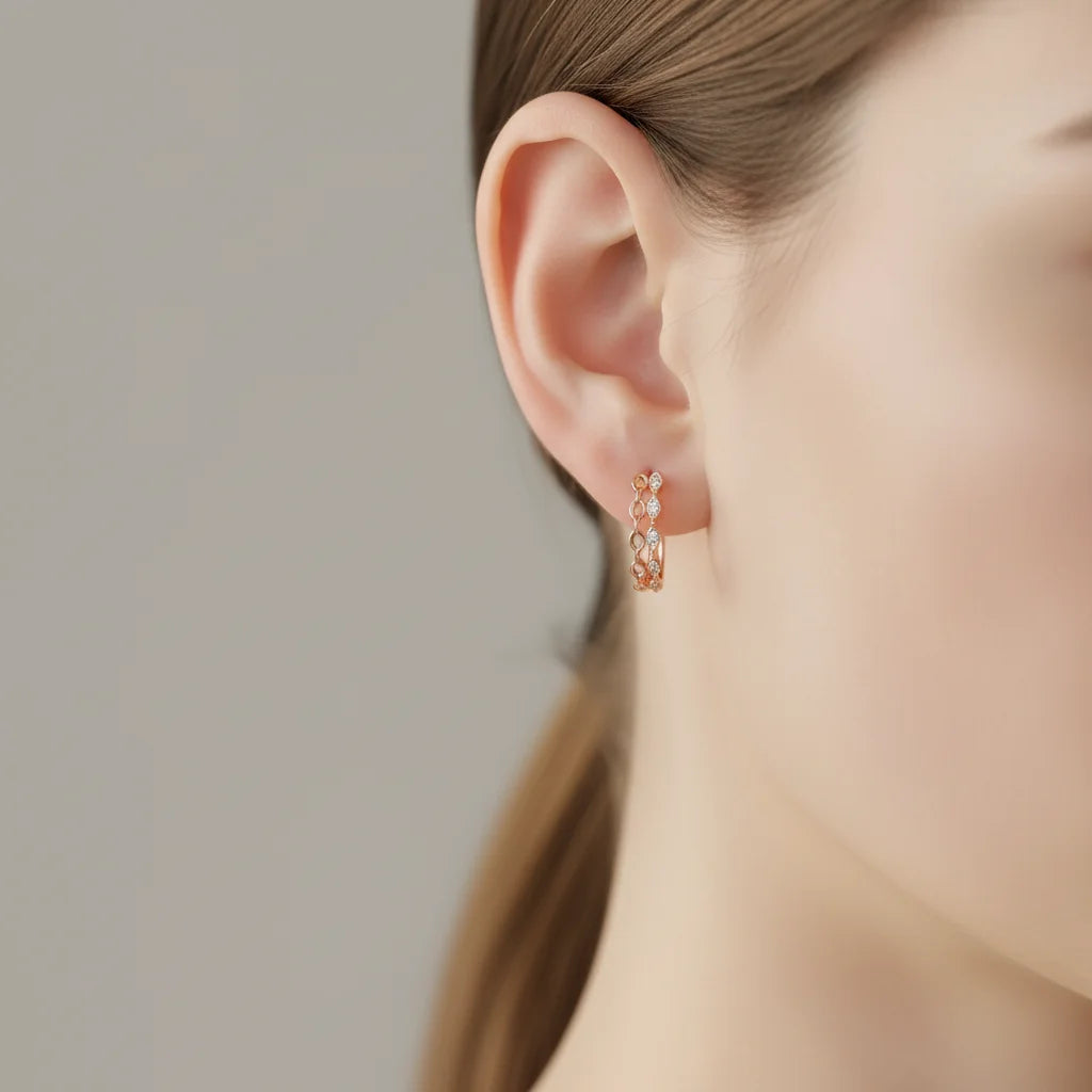 High Quality Wholesale Earrings Jewelry Fine Jewelry Antique Style 18K Solid Rose Gold Real Natural Diamond Hoop Earrings