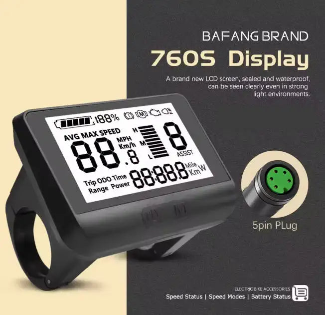 BaFang 760S Electric Bicycle Parts LCD Display 5pin 24V/36V/48V Mid-Motor Screen for Bafang BBS01 BBS02 HD Electric Bike