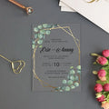 Geometric Greenery Wedding Invitation Watercolor Eucalyptus Green Leaves Wedding Invite