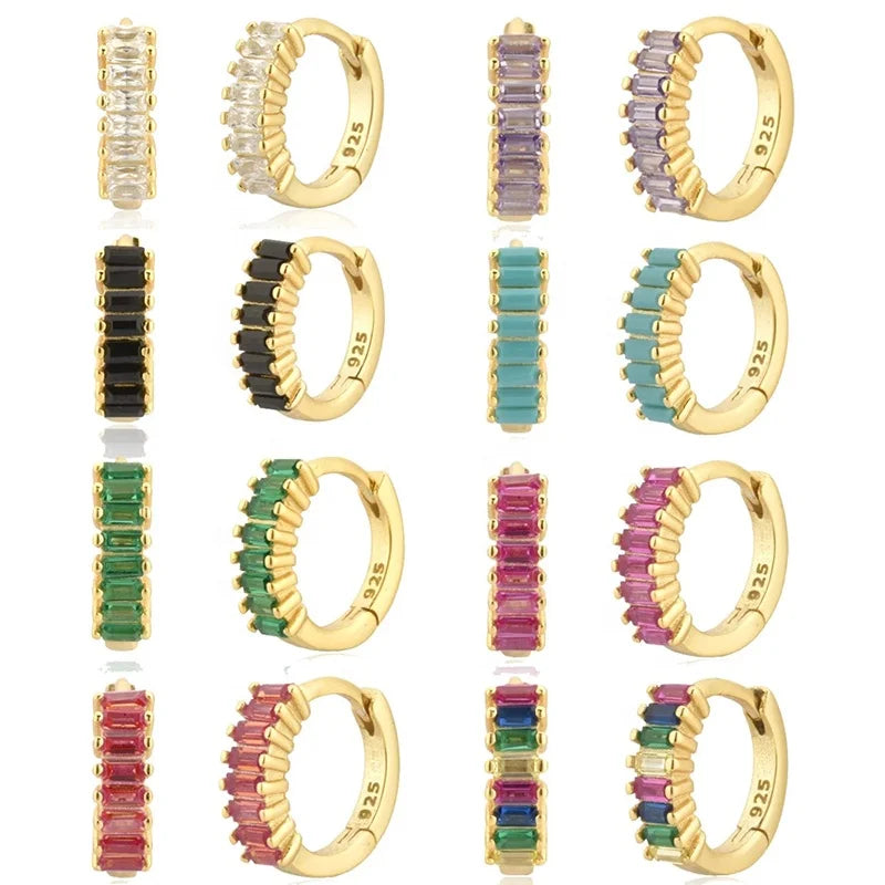 YHE0198  Puncture Rainbow Color Zircon Cartilage Earrings for Woman Ear Buckle Creative Simple Tiny Ear Buckle Jewelry
