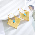 18K Gold Plated Hypoallergenic Stainless Steel Earrings for Women Individual Design Square Lake Blue Oil Drop Hoop Earrings