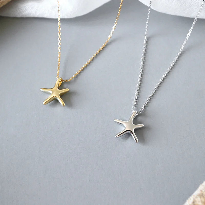 VIANRLA Starfish Sterling Silver Necklace Simple Beach Necklace in Gold and White Gold