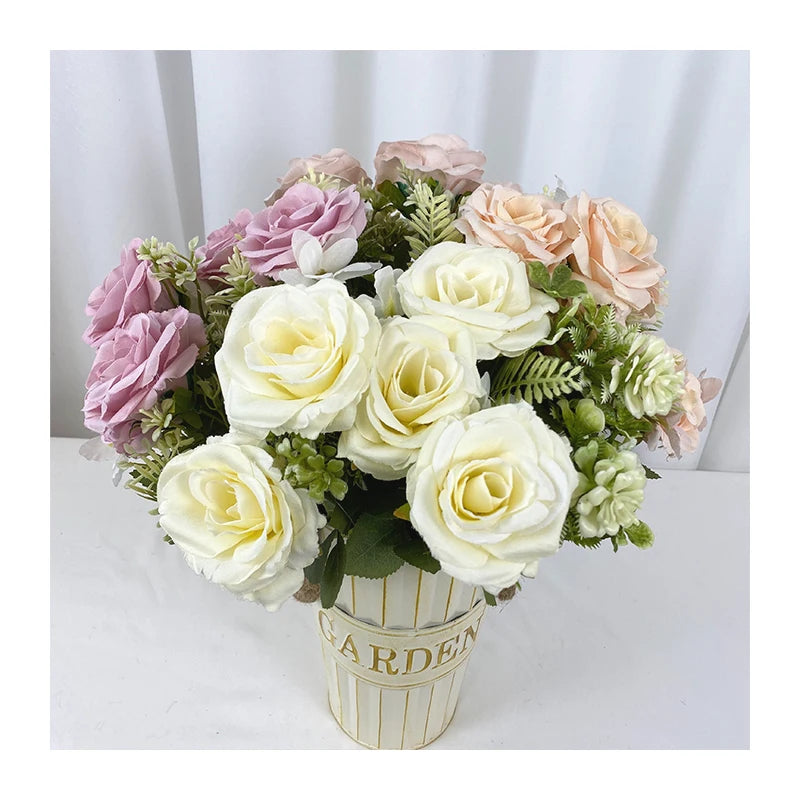 Factory Cheap Price Artificial  Flower Home Decoration 7 Heads Imperial Rose Bouquets