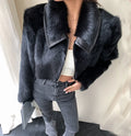 Diablo Style America Plus Size Faux Fur Crop Short Jacket for Women Vintage Black Winter Coat Breathable Inspired Fox Fur