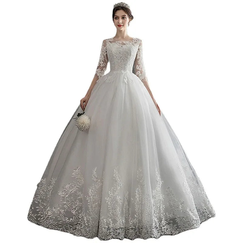 Wedding Dress 2023 New Round Neck Dream Slim Lace Bride Mori Big Size Wedding Dress Small Festive Wedding Reception