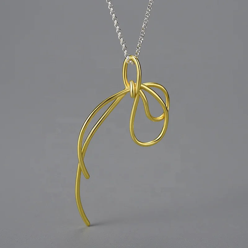 Lotus Fun Fashion 925 Sterling Silver Jewelry Wholesale  Handmade Golden String Chinese Knot Pendant Fine Jewelry for Women