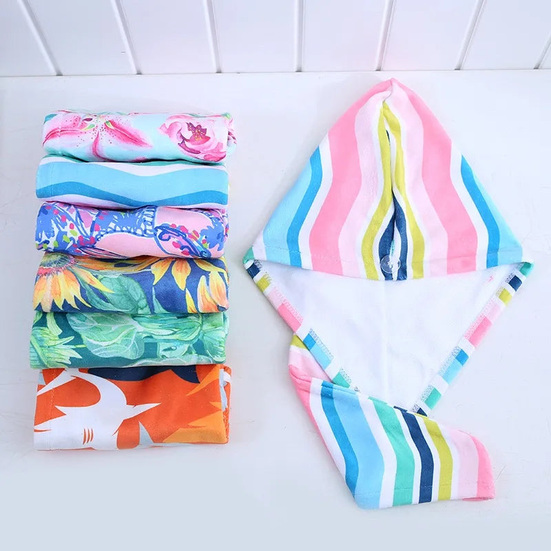 Custom logo Fast Dry Facial Hair Wrap Head Turban Hair Wraps Waffle Tropical Print Stripe Hair Wraps