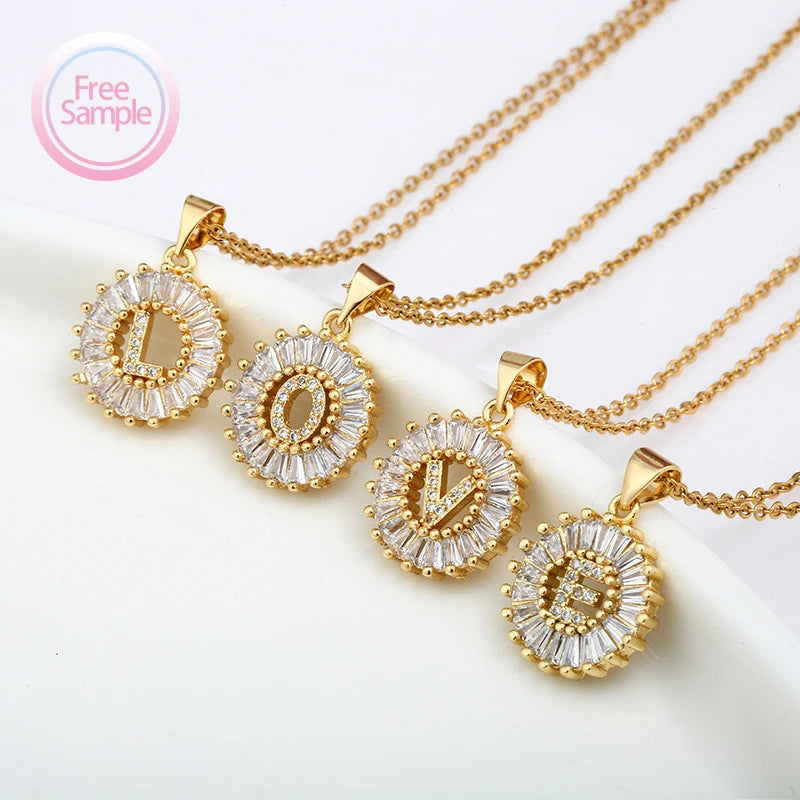 SSeesy Fashion Brass Charm Customized Miami Simple Tiny Initial English Alphabet Letter Zircon Pendant Necklaces