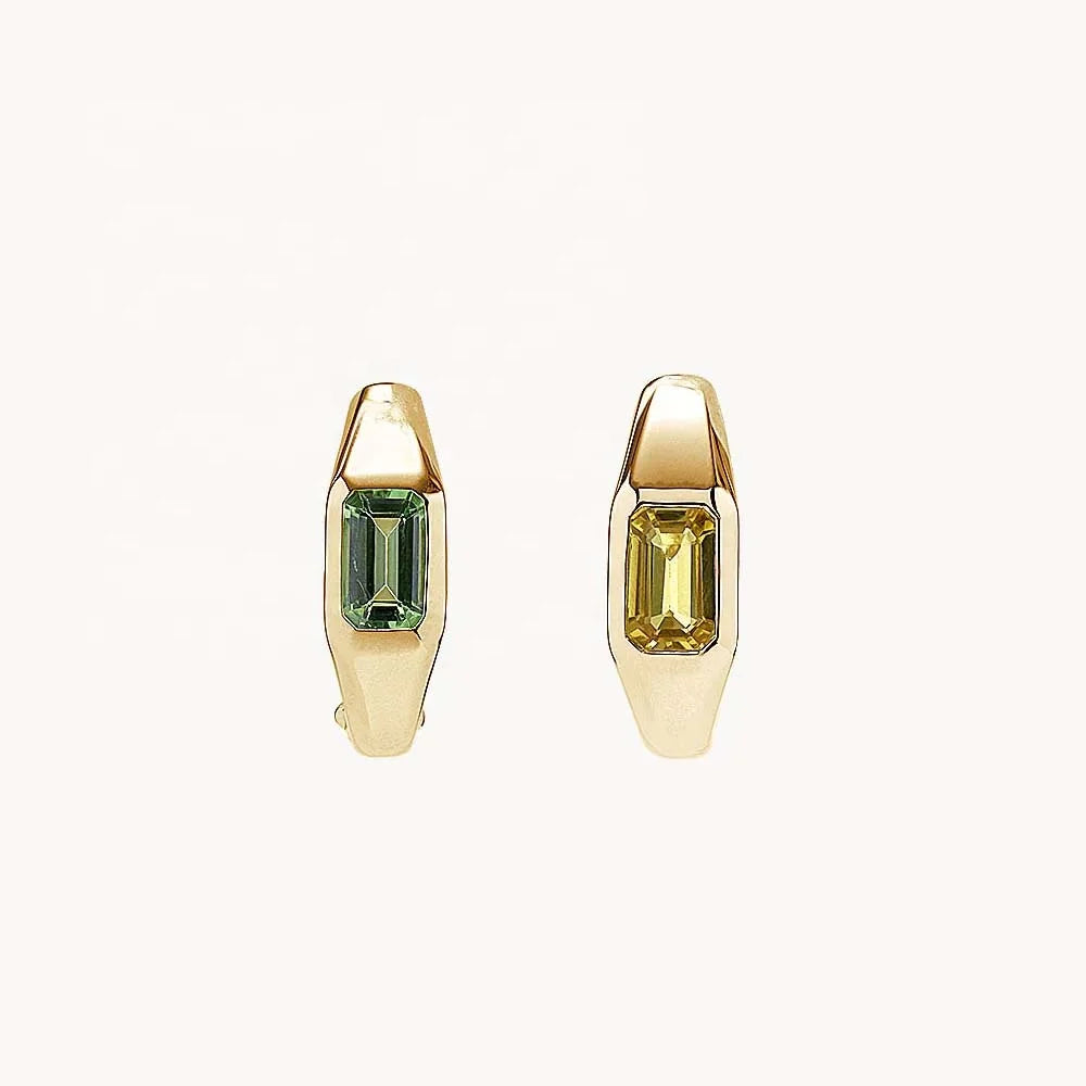 LOZRUNVE 925 Silver Jewelry Solitaire Emerald Cut Baguette Statement Huggie Hoop Earrings