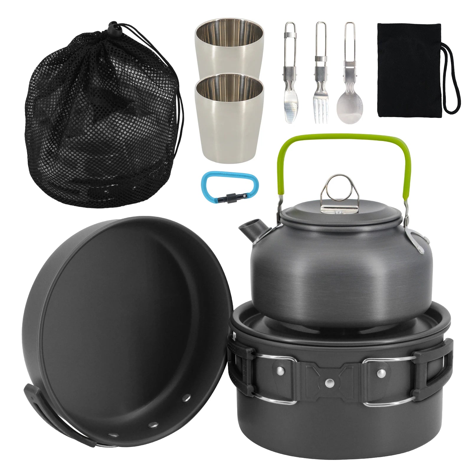 Wholesale 11pcs Lightweight Non-Stick Cookware Set With Stainless Steel Cup Outdoor Camping Hiking Backpacking Picnic