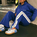 Women's Sets Custom Logo Cotton Sportswear Casual 2-Piece Hoodie and Jogger Set Stripe Sweatpants and Hoodie