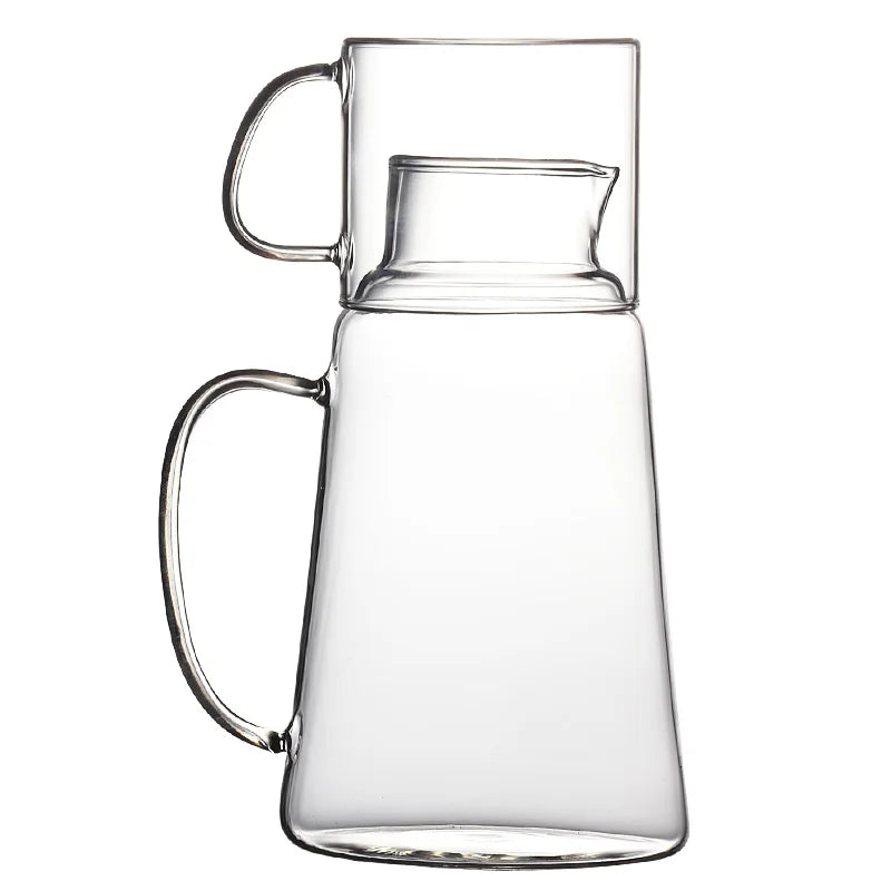 Glass Pitcher Hot/Cold Water Jug Juice Beverage Carafe and Cup Premium Pitcher Set with Cup Glass Water Jug for Party MegaBDM