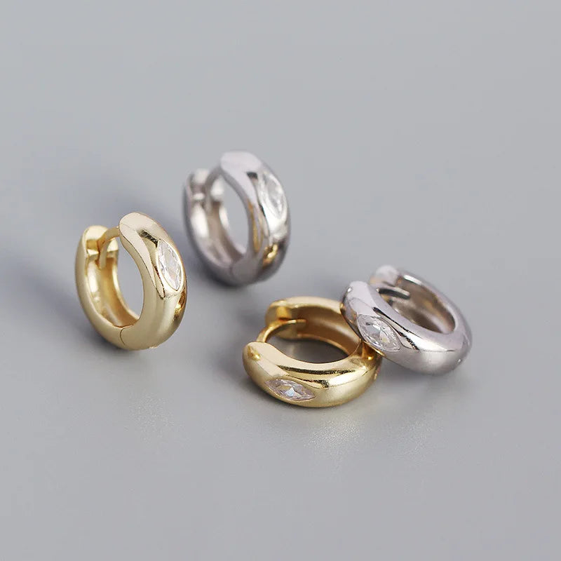 Trendy S925 Sterling Silver Chunky Open Rings Geometric Horse Eye CZ Gold Plated Adjustable Hoop Earrings