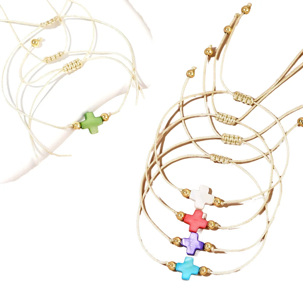 Go2boho Adjustable Cord Bracelet Cross Charm Colorful Beaded Jewelry Fashionable Bangles for Women Men Faith Gift for Friendship