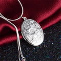 Fashion Retro Silver Oval Sun Flower Photo Frame Locket Pendant Necklace Chain Jewelry Gift