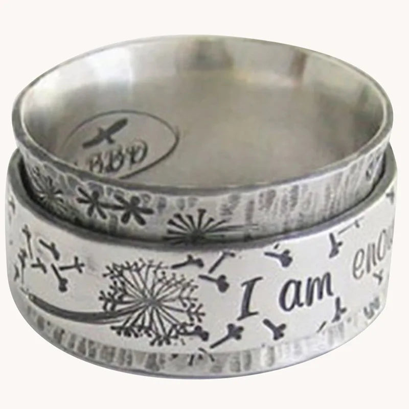 2022 Fashion Chunky Rings Vintage Dandelion Ring Lettering I Am Enough Rings for Women and Men