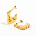 Trendy 18K PVD Gold Plated Tarnish-Free Stainless Steel Hoop Earrings-Irregular C Stylish Geometric Design Wholesale
