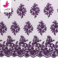 Hot Sale African Purple 3d Flower Beaded Sequence Lace With Pearls Floral Embroidery Net Lace Dress Fabric for Asoebi HY1310-6