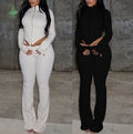 New Women's Spring Clothing 2025 Trendy Soild Zipper Top and Flare Pants Casual Outfits 2 Piece Set Ropa De Mujer