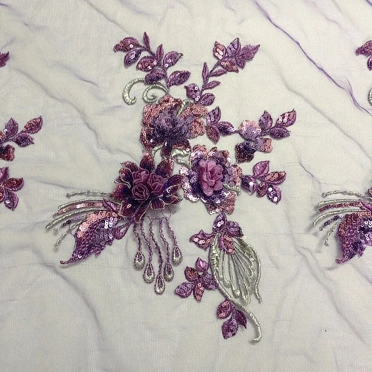Fashion 3d Flower Embroidery Sequins Lace Applique Sewing on LT2410A