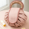 Women PU Leather Capacity Lazy Drawstring Cosmetic Bag Travel Storage Pouch Makeup Bag
