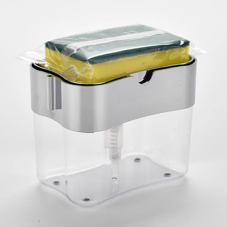 2 in 1 Eco-Friendly Kitchen Counter Top Dish Soap Pump Dispenser High Absorption Sponge Holder (Model YHK-20002) for Dishwashing MegaBDM