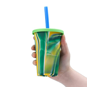 Reusable Party Silicone Drinking Cup Silicone Collapsible Cup BPA Free Cold Coffee Tumbler With Lid and Straws for Kids & Adults