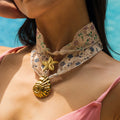 Zooying Ocean Series Silk Ribbon Scarf Chain Necklace with Stainless Steel Shell Starfish Pendant Necklace for Women